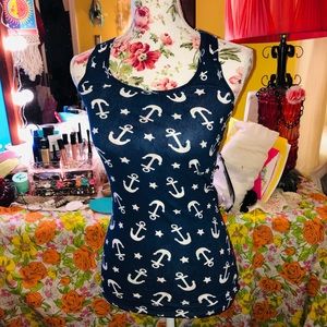 Navy Anchor Print Women's Tank Top